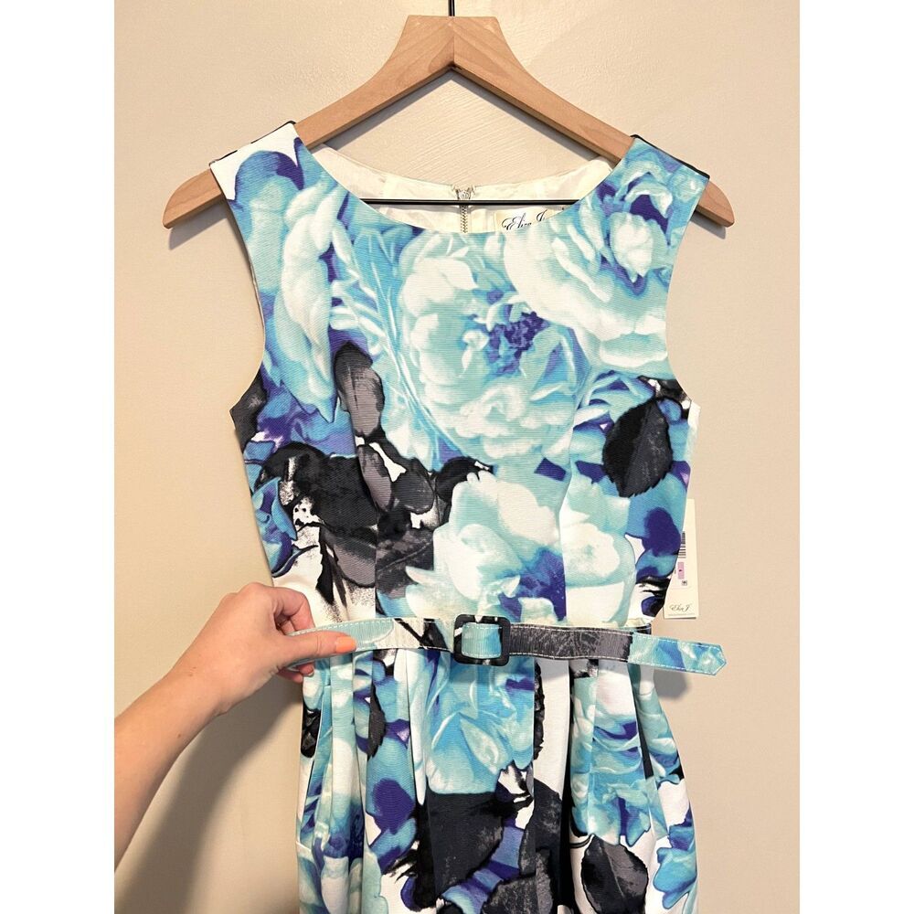 NWT Eliza J Faille Sheath Belted Floral Blue Mini Dress Pockets Women's Size 6 - Picture 8 of 12